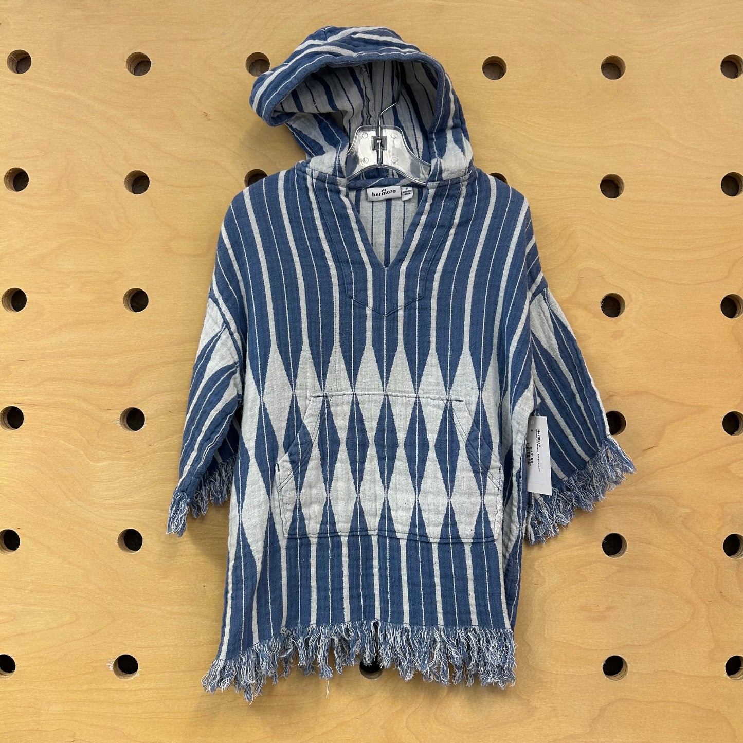 Blue/White Muslin Fringe Hoodie