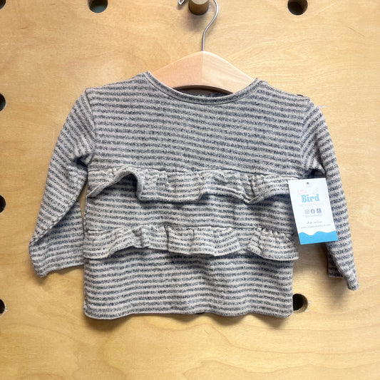 Grey Striped Ruffle Top