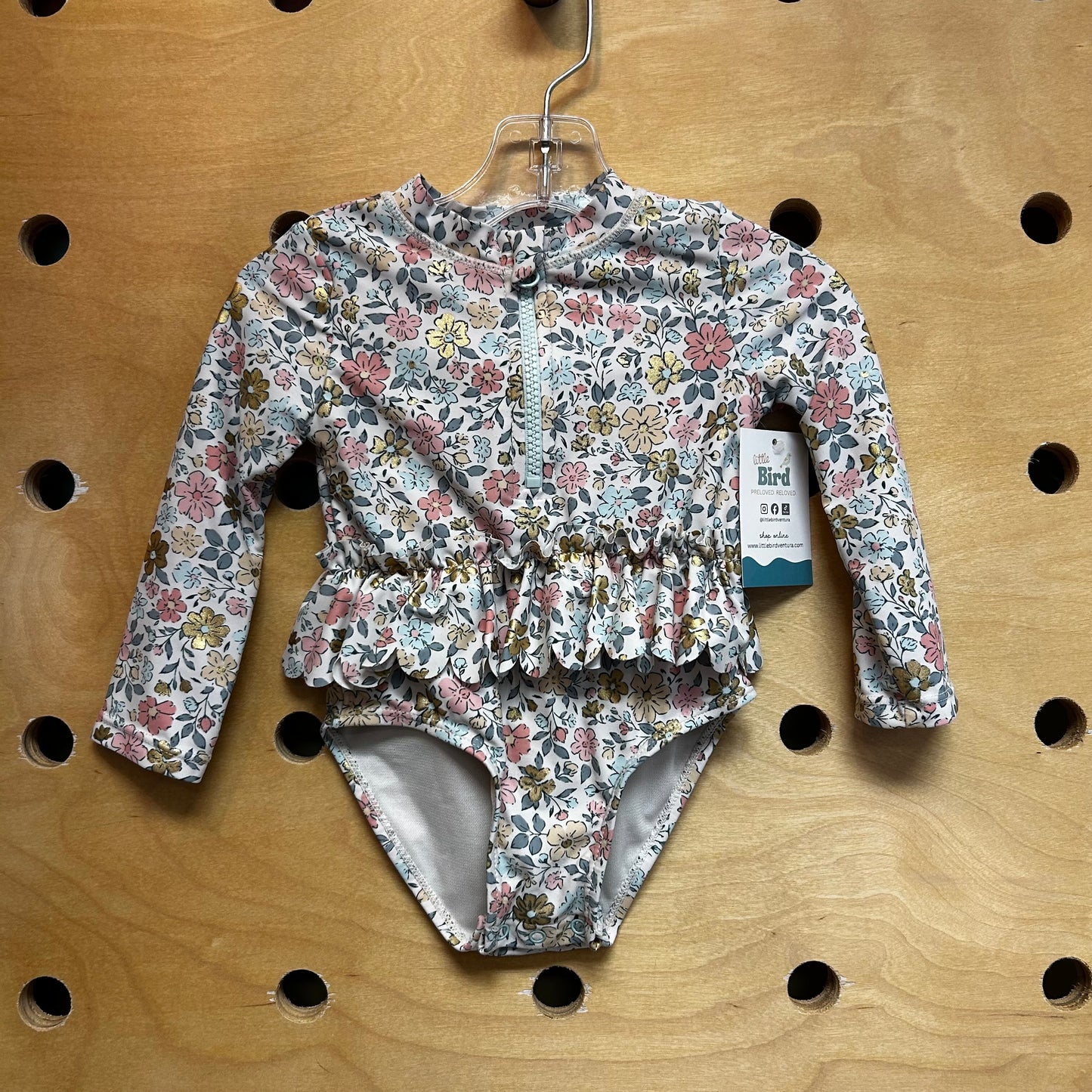 White/Pink Floral Ruffle Swimsuit