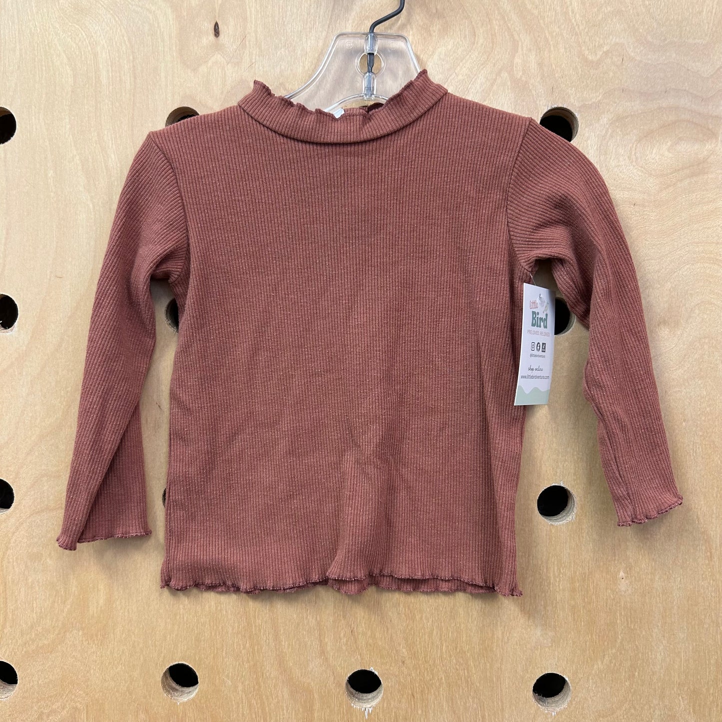 Brown Ribbed Lettuce Hem Top
