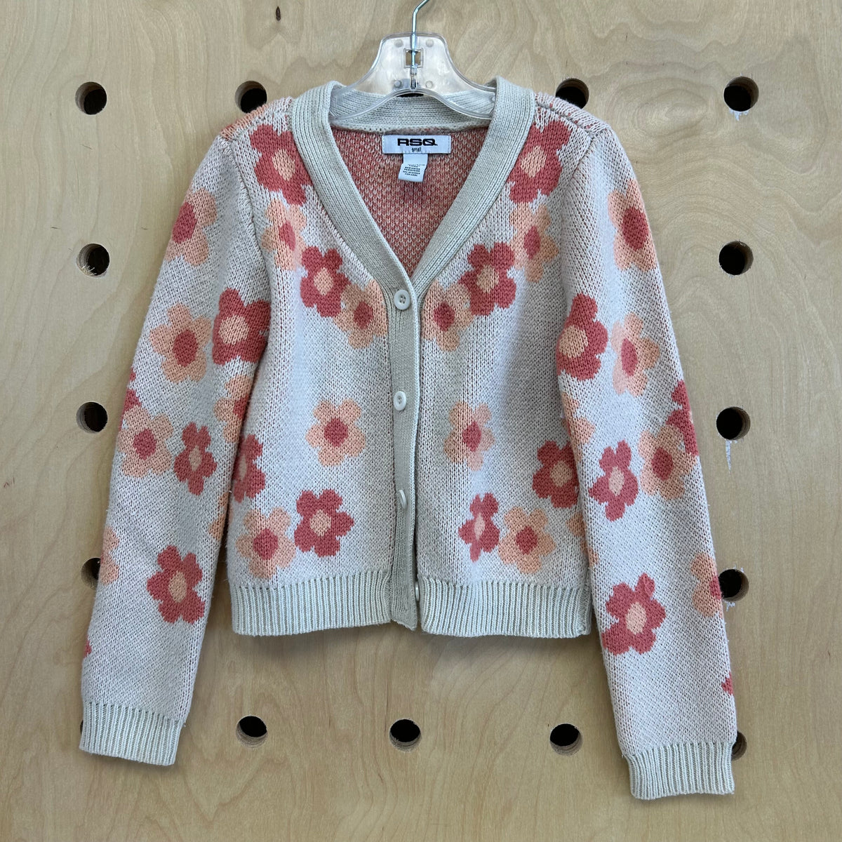 Tan & Pink Daisy Knit Cardigan