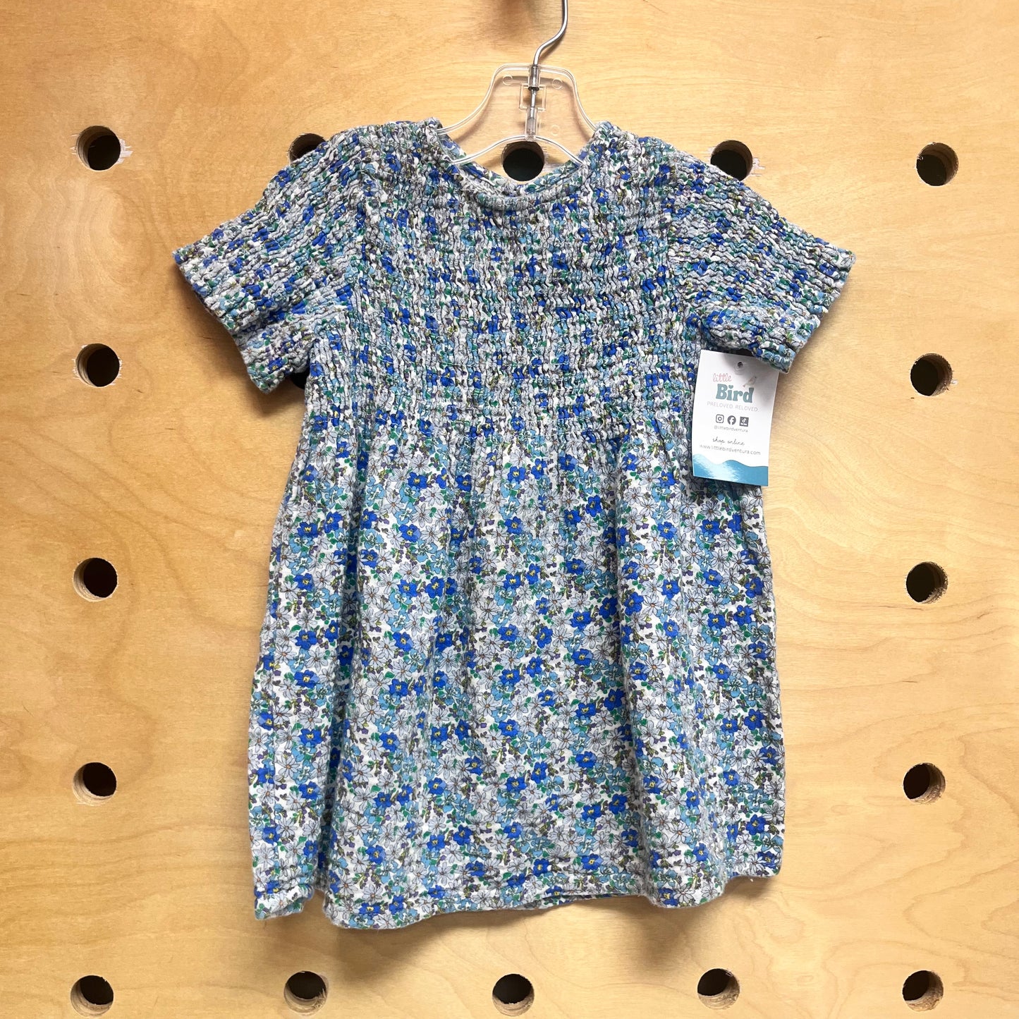 Blue Floral Smocked Gauze Dress