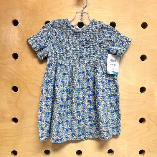 Blue Floral Smocked Gauze Dress
