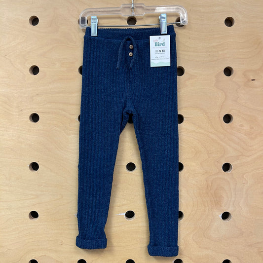 Blue Ribbed Cuffed Leggings