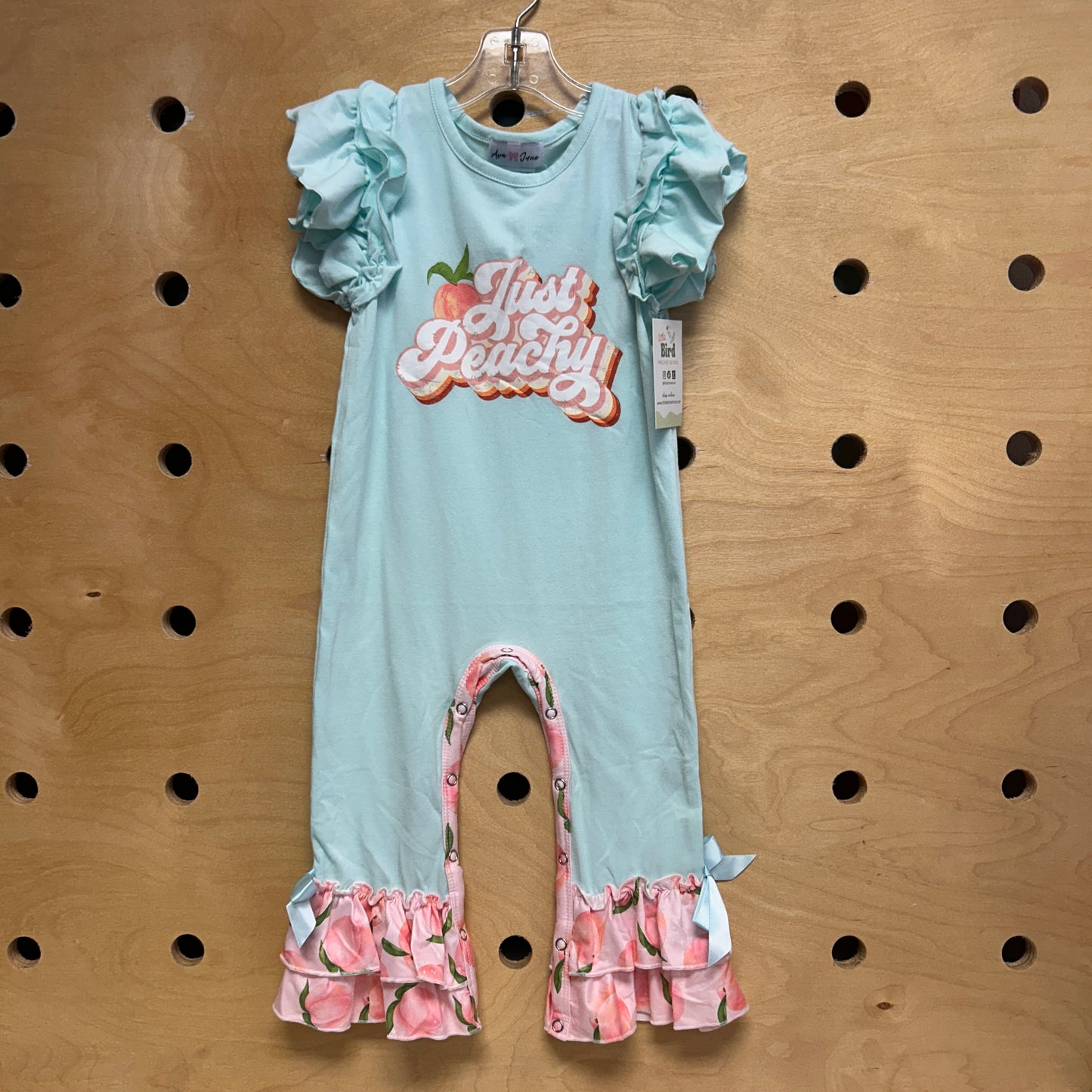 Aqua 'Just Peachy' Ruffle Romper