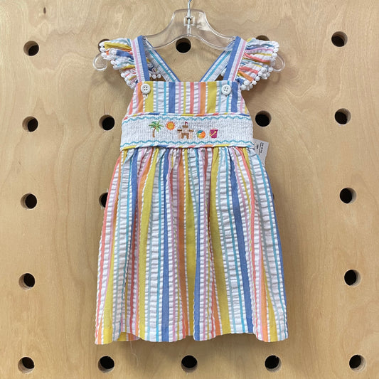 Rainbow Striped Beach Scene Dress