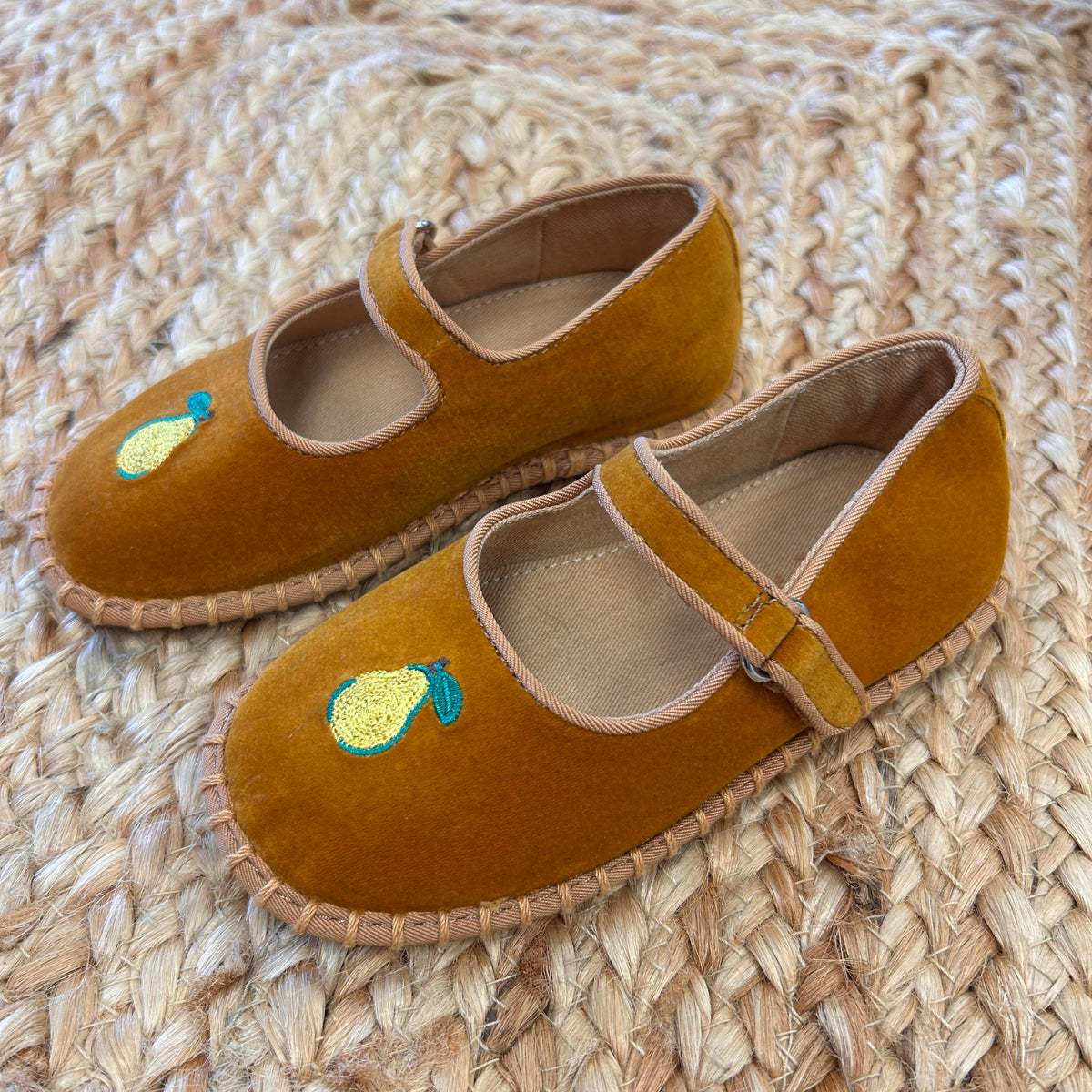 Brown Embroided Pear Mary Jane Flats