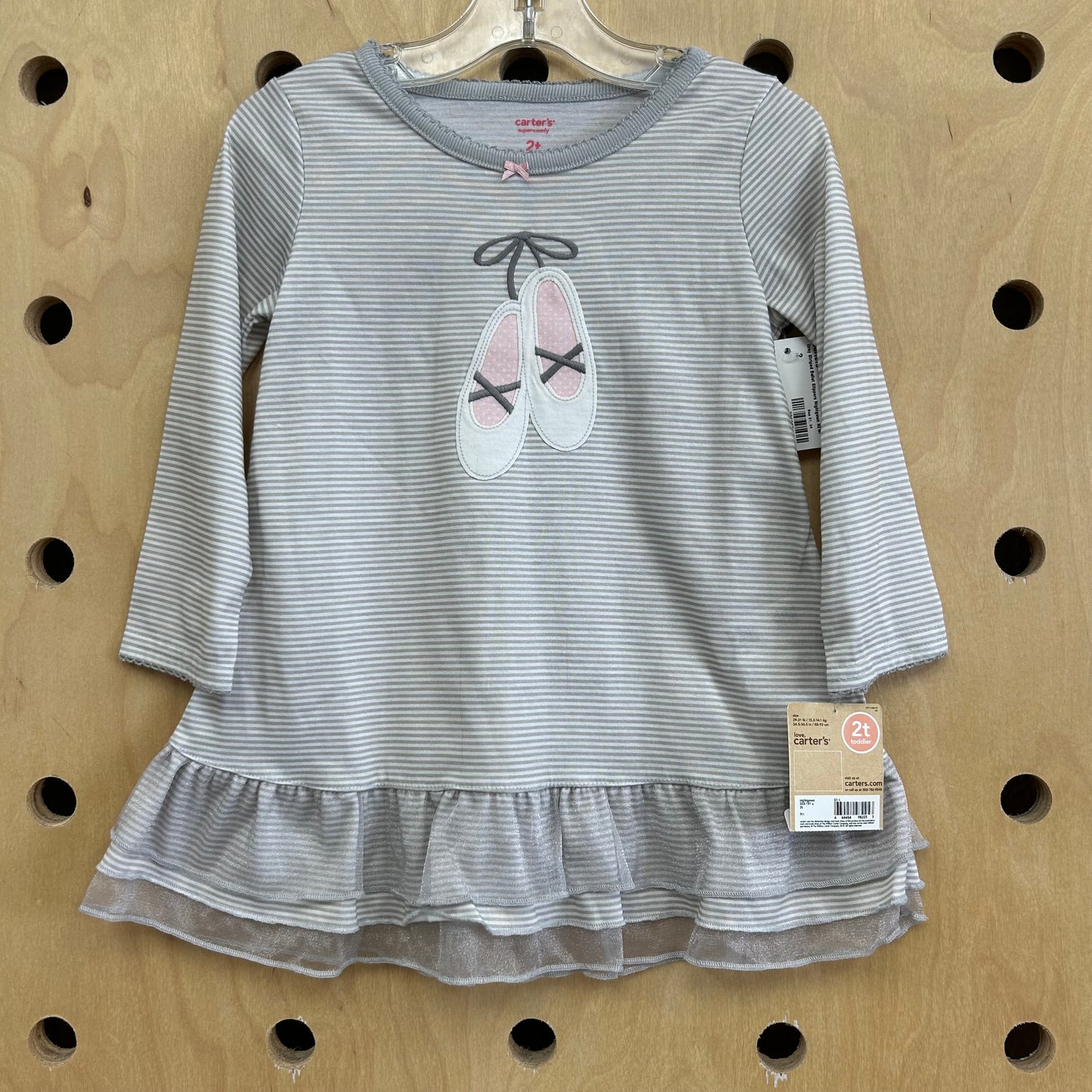 Grey Striped Ballet Slippers Nightgown NEW!