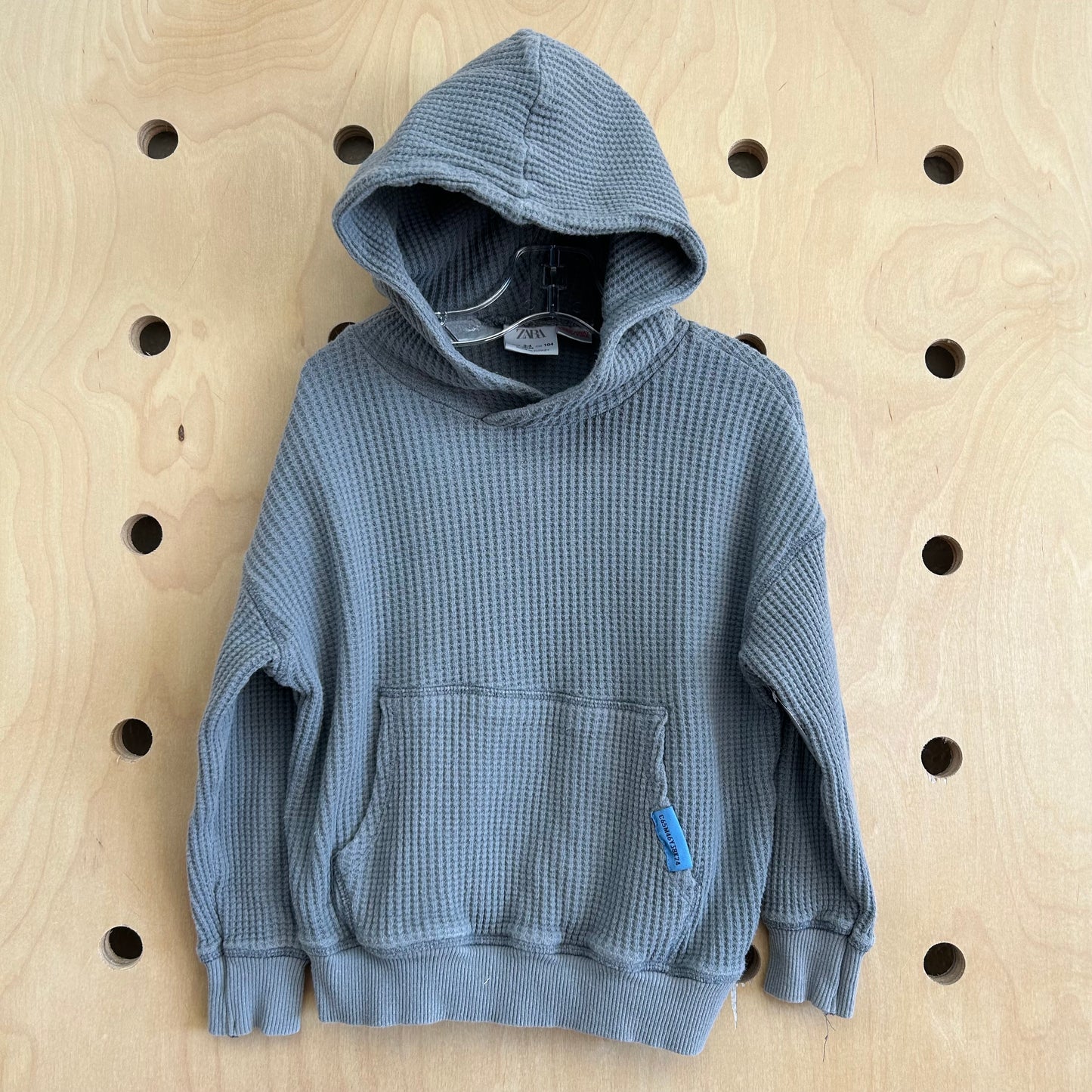 Grey Waffle Knit Front Pocket Hoodie