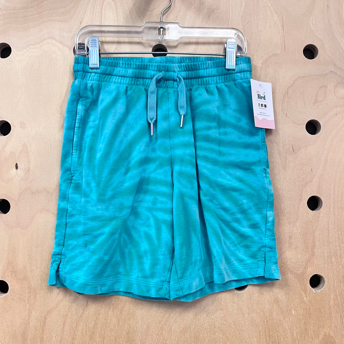 Teal Tie Die Cotton Drawstring Shorts