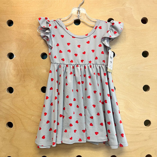 Grey & Red Hearts Twirl Dress