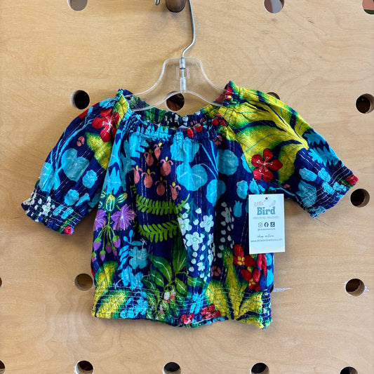 Blue/Green Floral Smocked Top