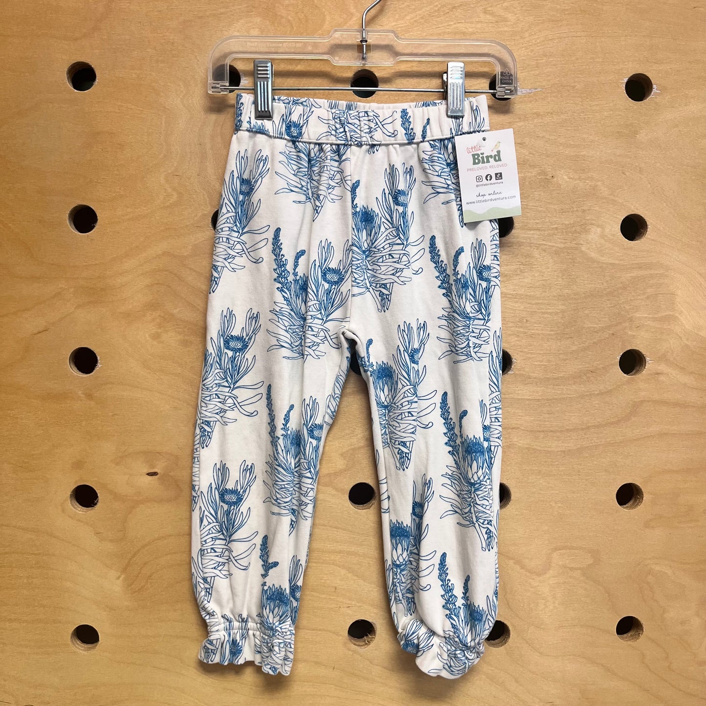 White & Blue Organic Floral Joggers
