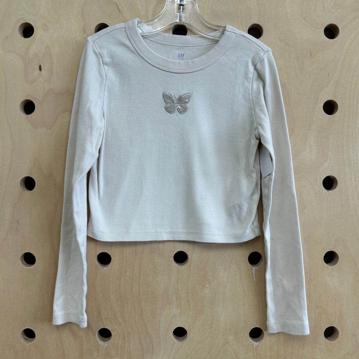 Organic Cream + Silver Butterfly Crop Tee