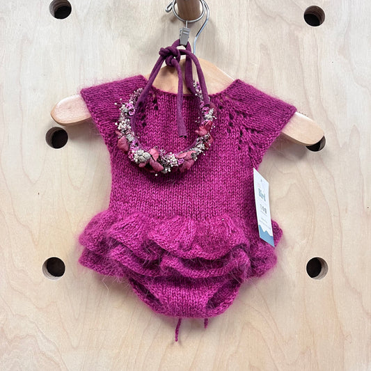 Plum Fuzzy Knit Outfit & Headband