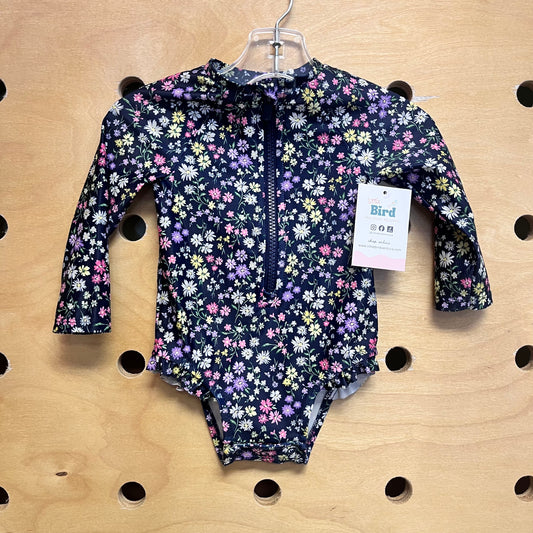 Navy/Purple Floral LS Swimsuit