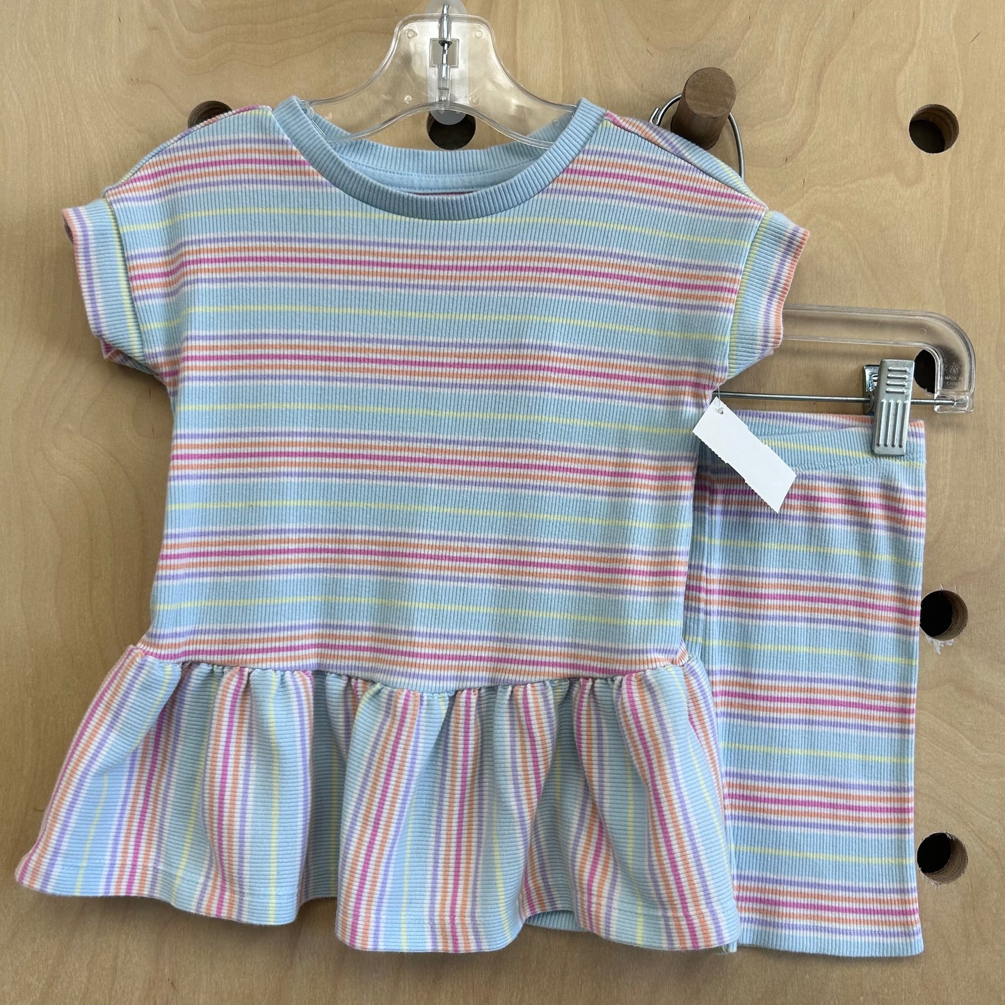 Pastel Blue Striped Ribbed Outfit