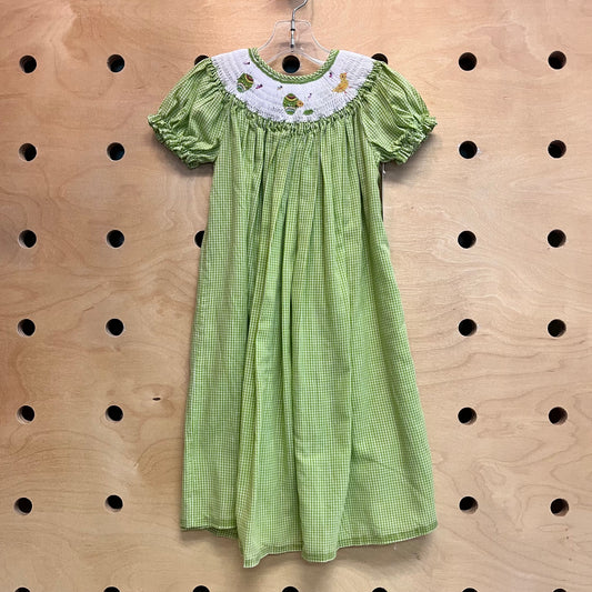 Green Gingham Smocked Easter Dress