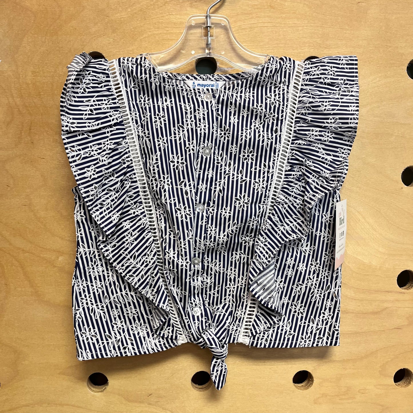 Striped Eyelet Floral Tie Top