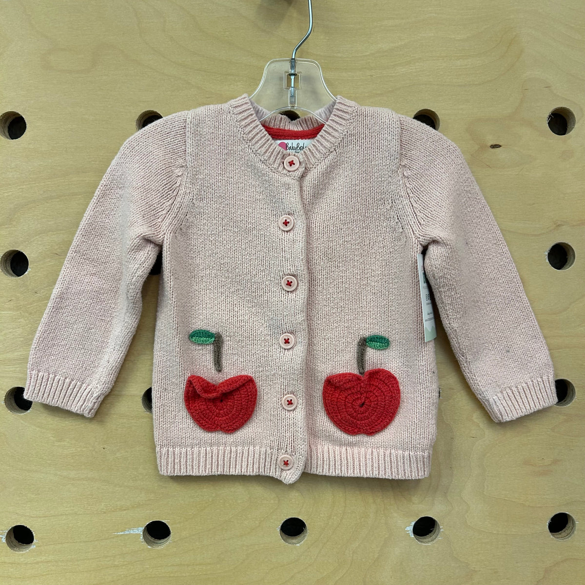 Pink Knit Apple Pocket Sweater
