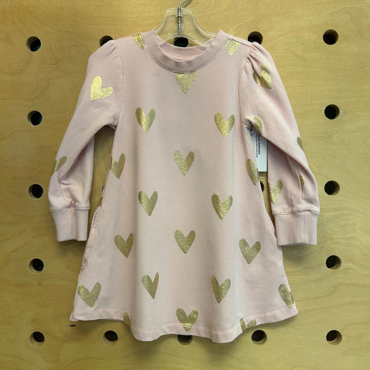 Pink & Gold Heart Pocket Dress