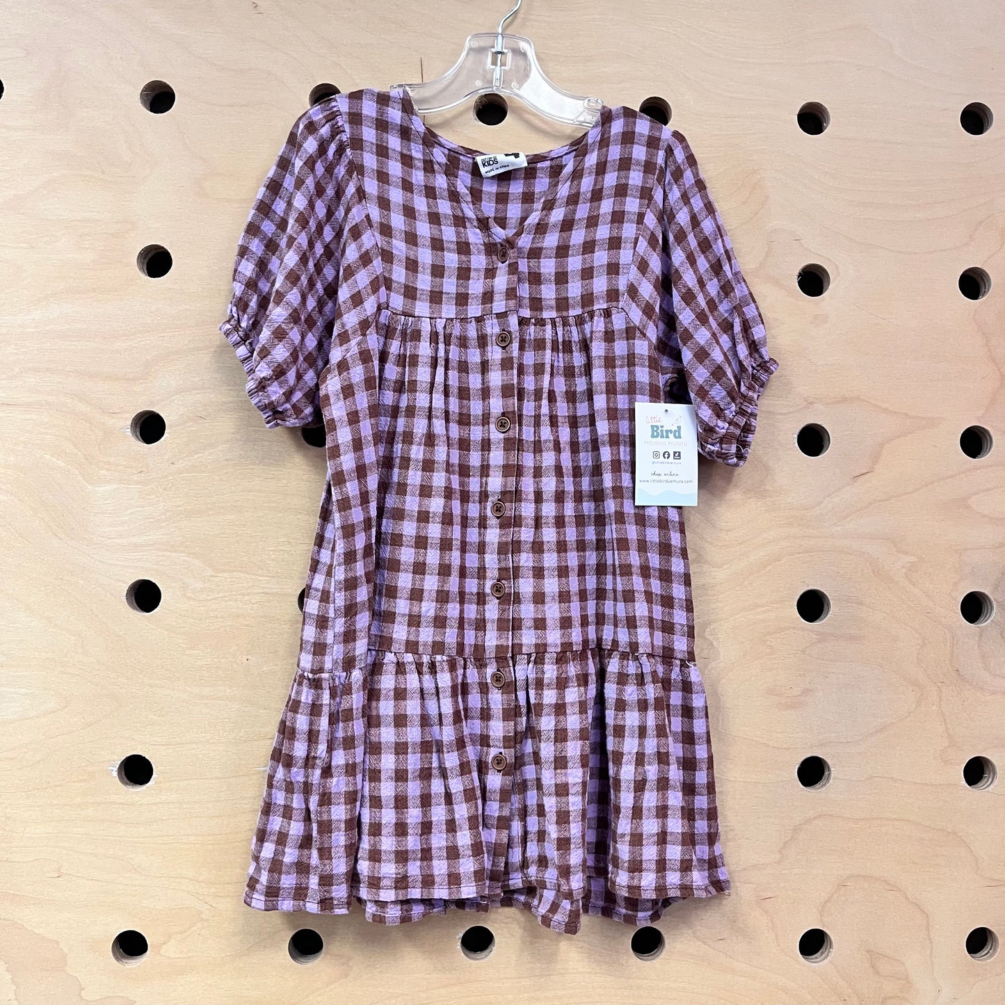 Lavender & Brown Plaid Button Dress