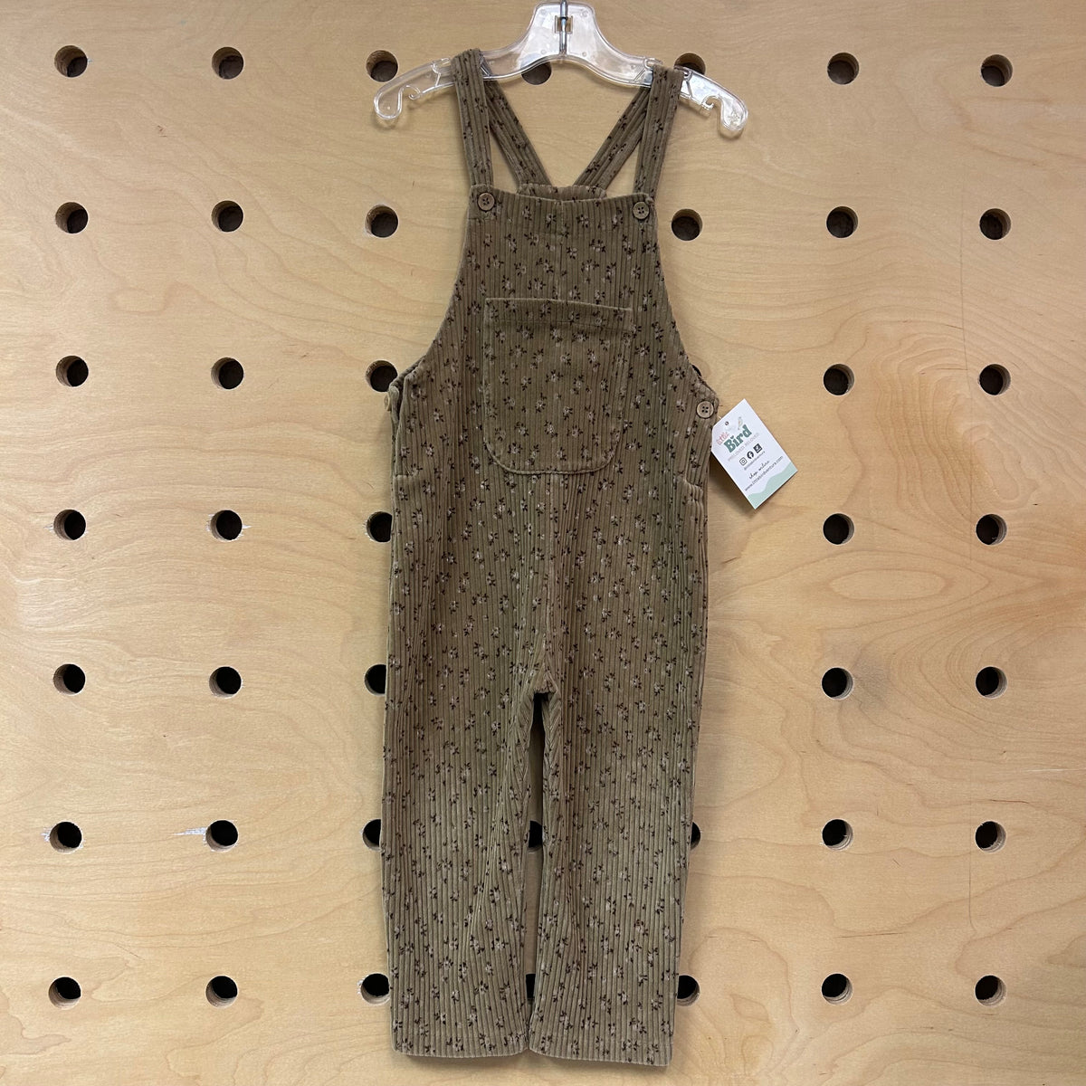 Green Floral Ribbed Overalls