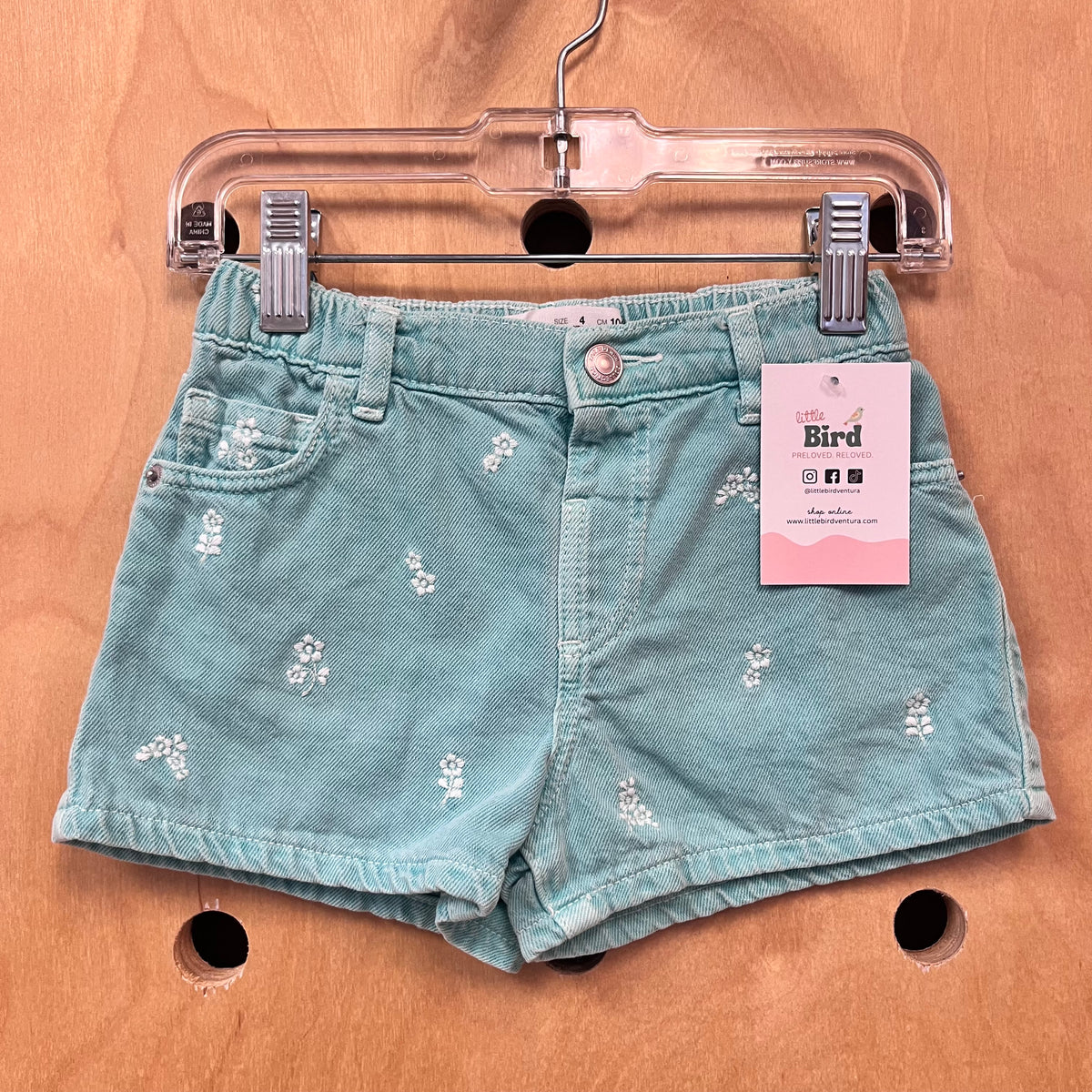 Turquoise Floral Denim Shorts