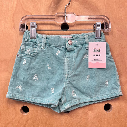 Turquoise Floral Denim Shorts