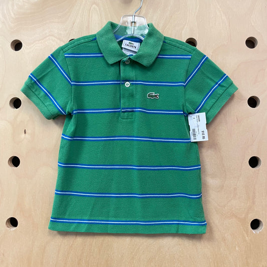 Green Striped Logo Short Sleeve Polo