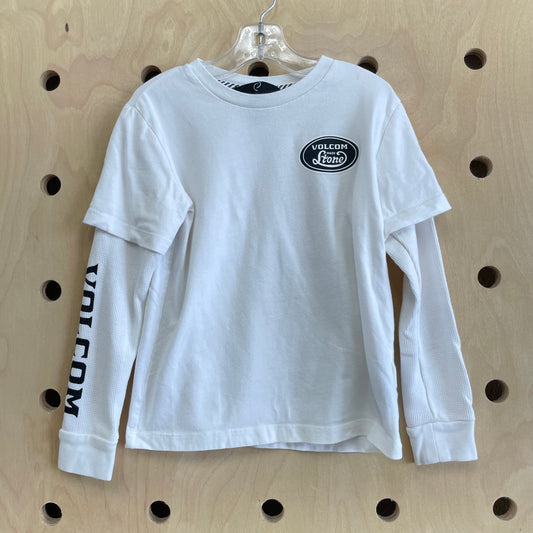 White Waffle Sleeve Logo Tee