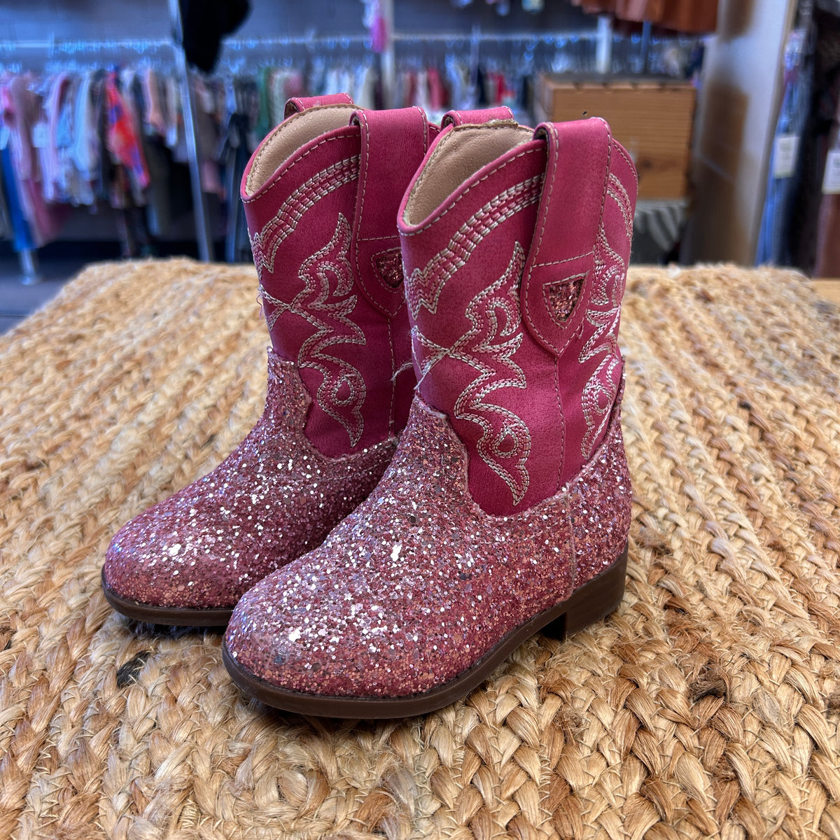 Pink Glitter Western Cowgirl Boots