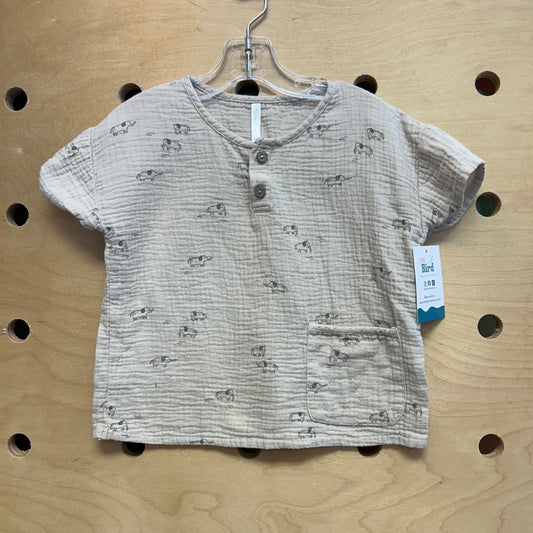 Beige Gauze Elephants Pocket Tee