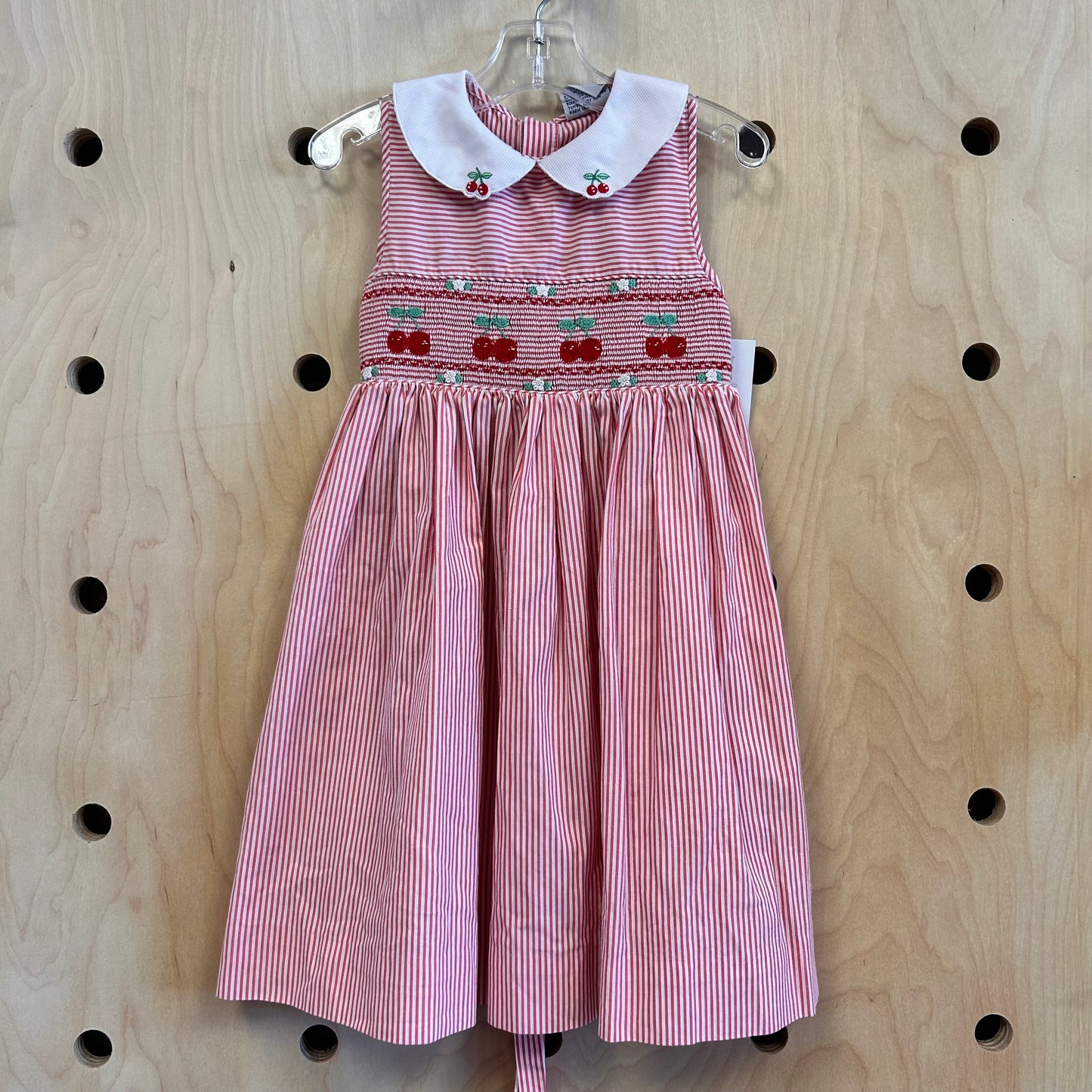 Red Striped Smocked Cherries Dress