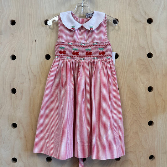 Red Striped Smocked Cherries Dress