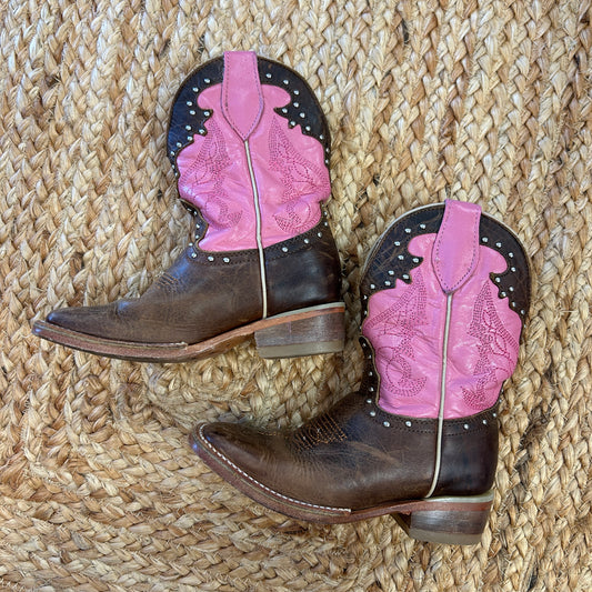 Pink & Brown Leather Cowgirl Boots