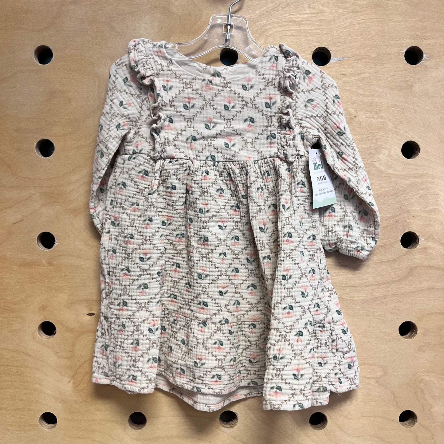 Cream/Pink Floral Gauze Dress