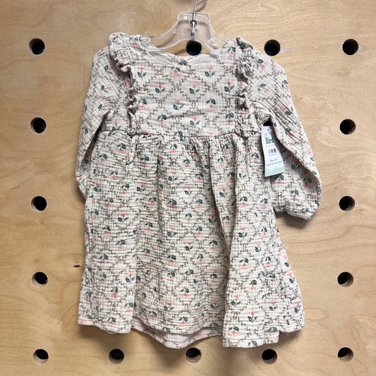 Cream/Pink Floral Gauze Dress