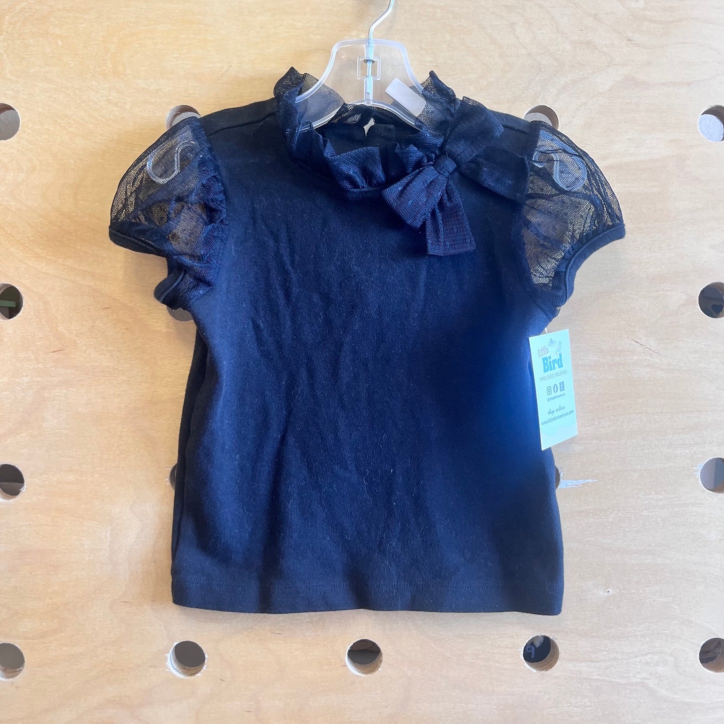 Black Tulle Sleeve Bow Tee