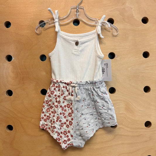 White Ribbed/Floral Pointelle Romper