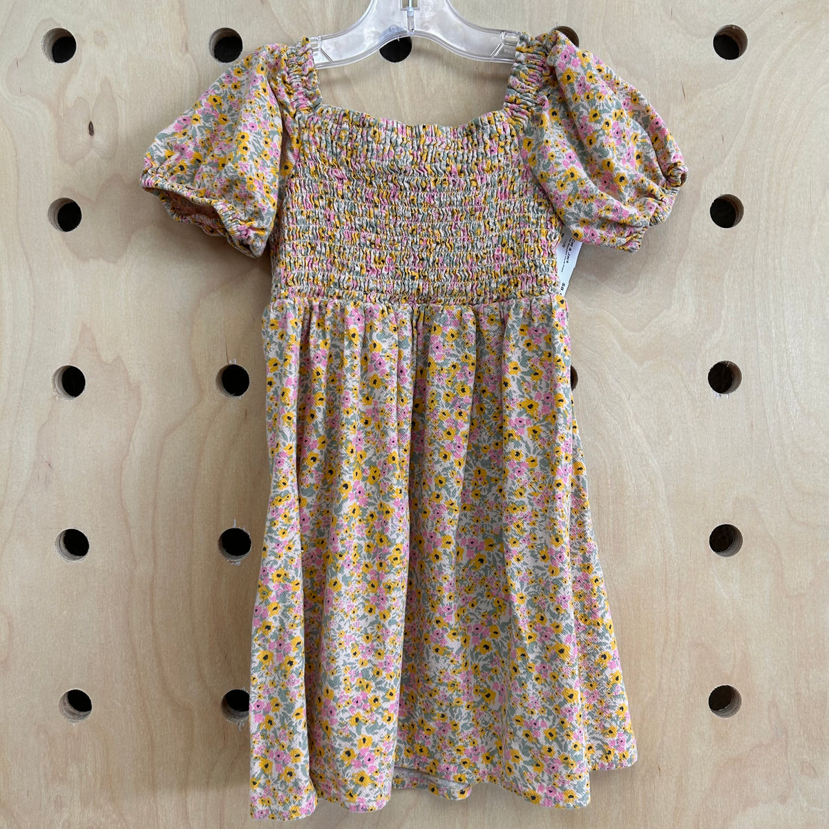 Tan Smocked Floral Dress