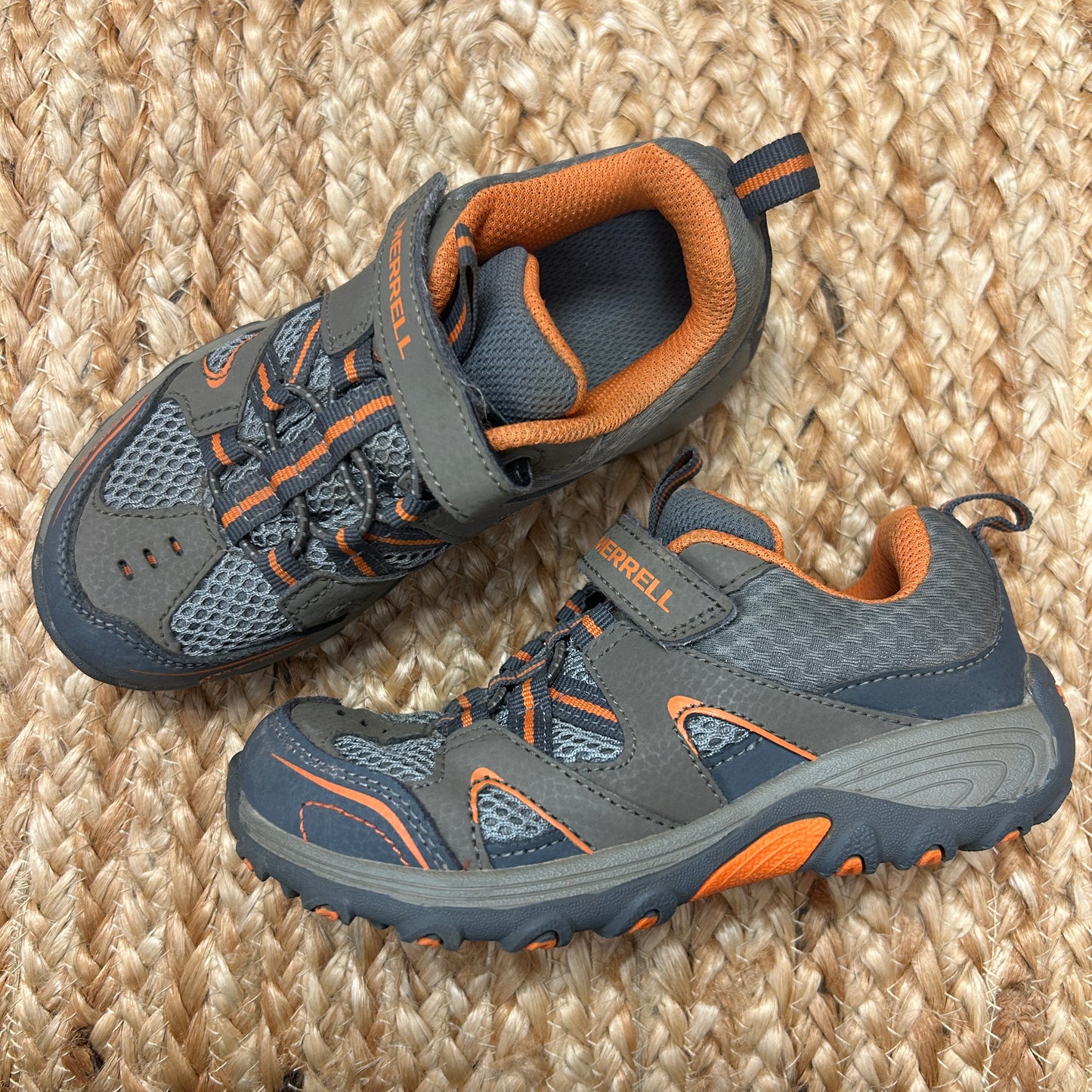 Gray & Orange Velcro Hiking Shoes