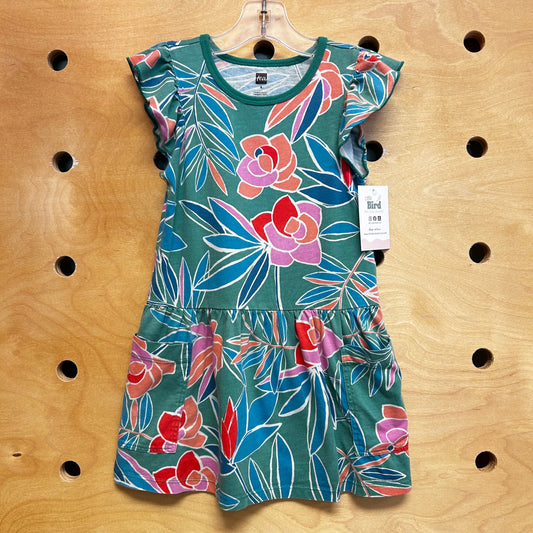 Green/Pink Floral Pocket Dress