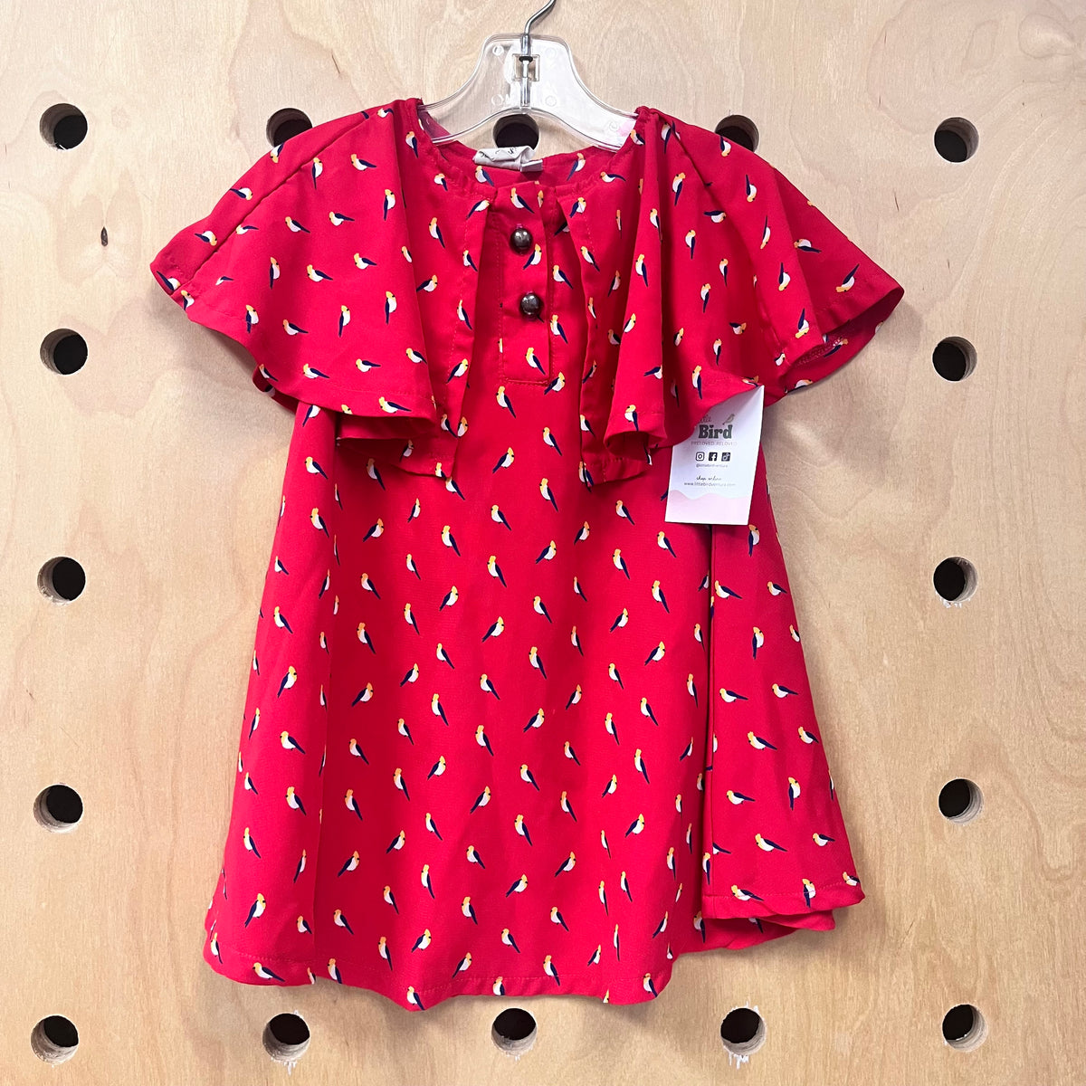 Red Flowy Birds Dress