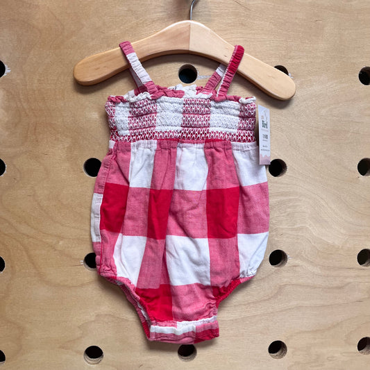 Red & White Plaid Smocked Romper