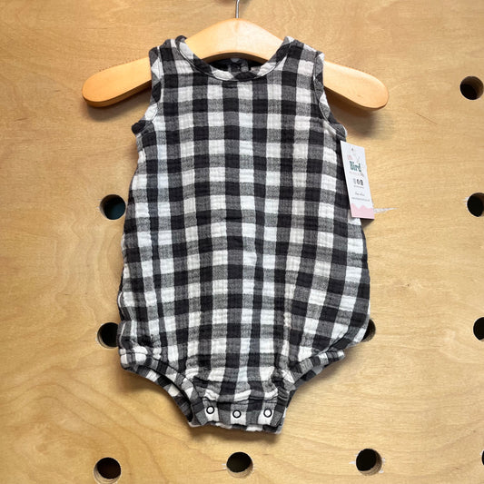 Black Plaid Gauze Romper