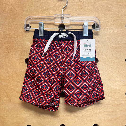 Red & Navy Anchors Swim Shorts