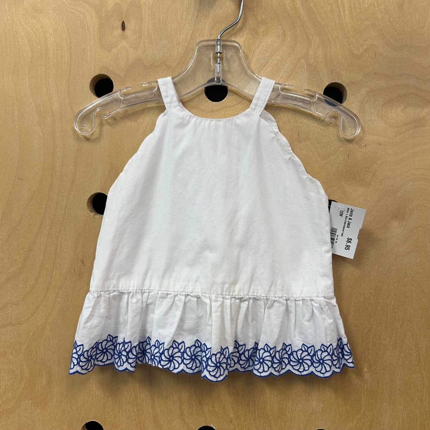 White + Blue Embroidered Tank