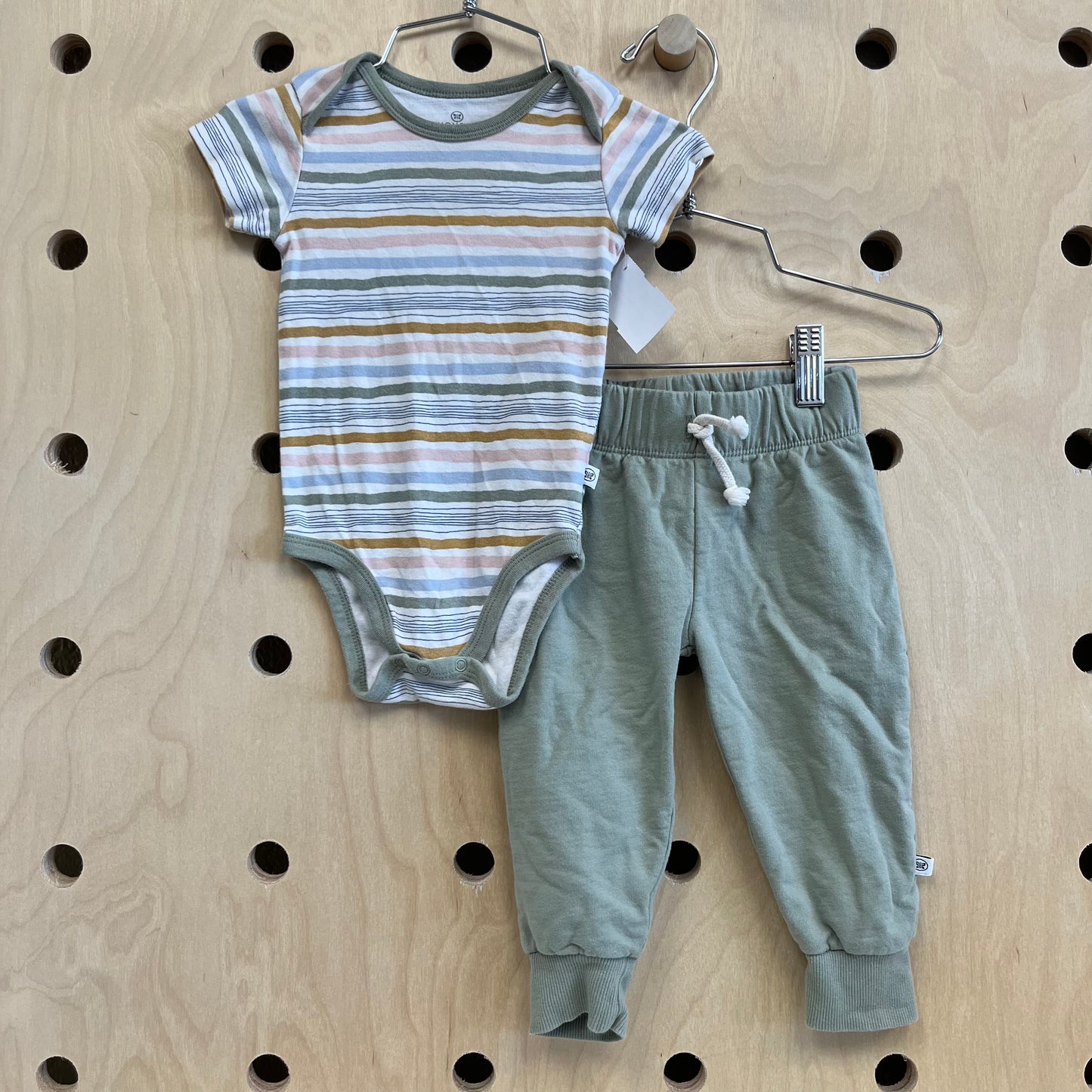 Green Striped Bodysuit & Jogger Set