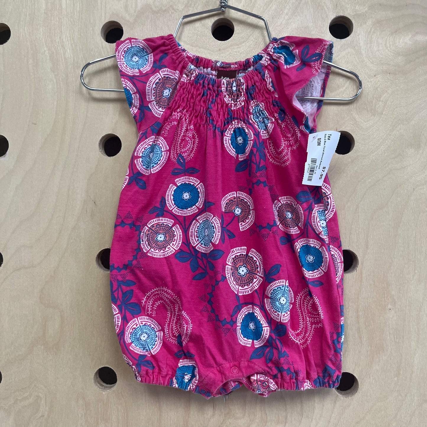 Pink & Blue Floral Shirred Bodysuit